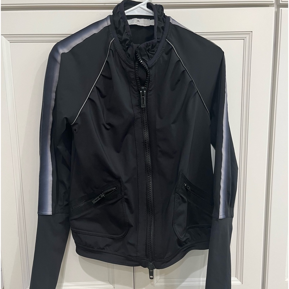 Black Stella McCartney track jacket with ruffled neckline